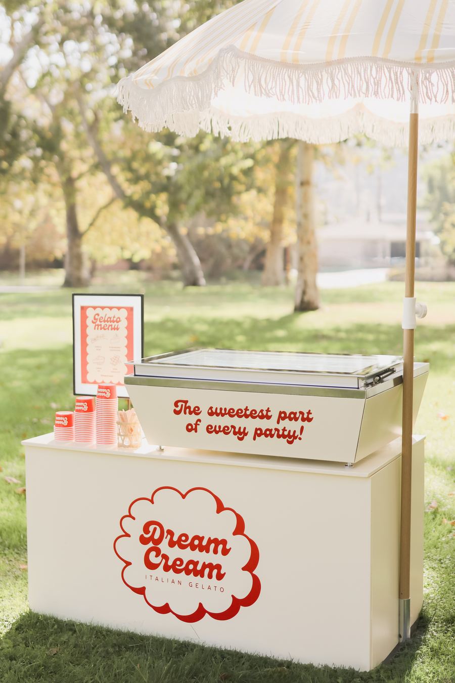 Dream Cream gelato cart set up at an outdoor event